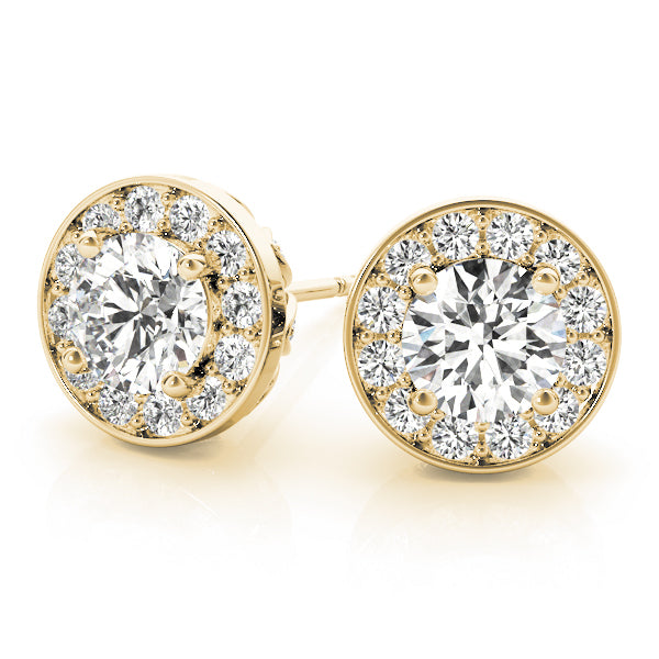 14K Yellow Gold Round Diamond Halo Earring Set