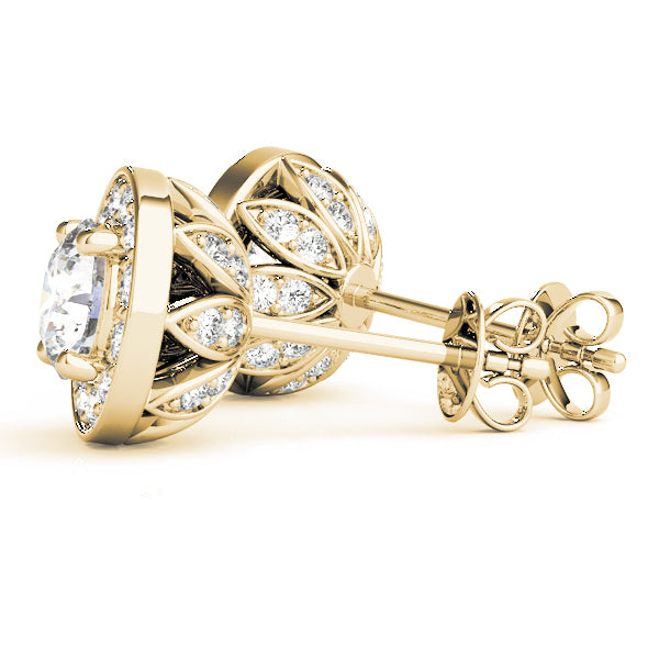 14K Yellow Gold Round Diamond Halo Earring Set