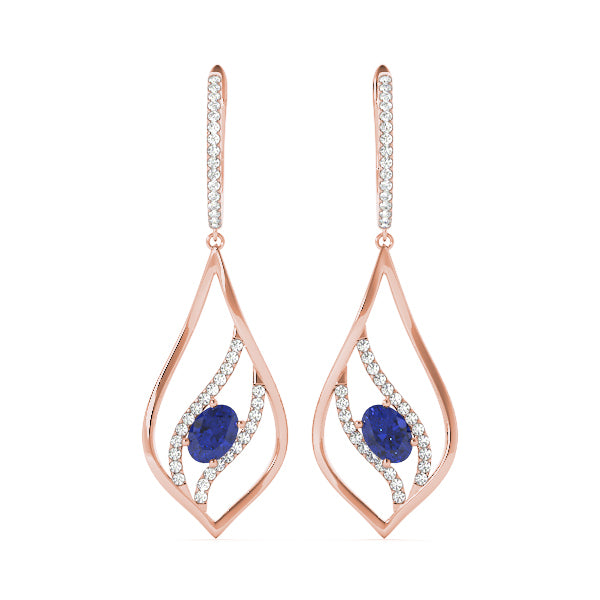 14K Rose Gold Oval Diamond Fashion Earrings