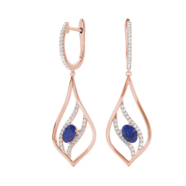 14K Rose Gold Oval Diamond Fashion Earrings