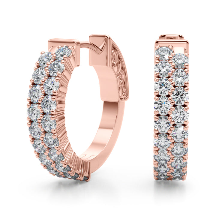 14K Rose Gold Diamond Hoop Earrings