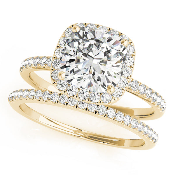 18K Yellow Gold Cushion Diamond Halo Ring