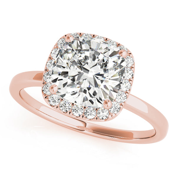 14K Rose Gold Cushion Diamond Halo Engagement Ring