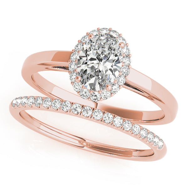 18K Rose Gold Oval Diamond Halo Engagement Ring