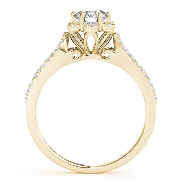 14K Yellow Gold Round Diamond Halo Engagement Ring