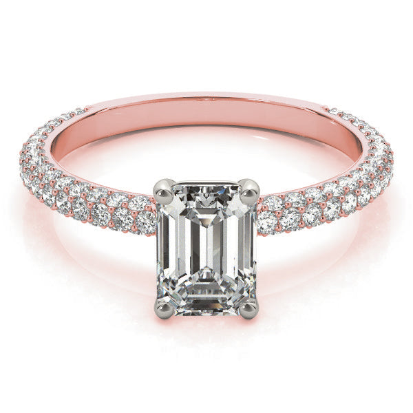 18K Rose Gold Emerald Diamond Pave Engagement Ring