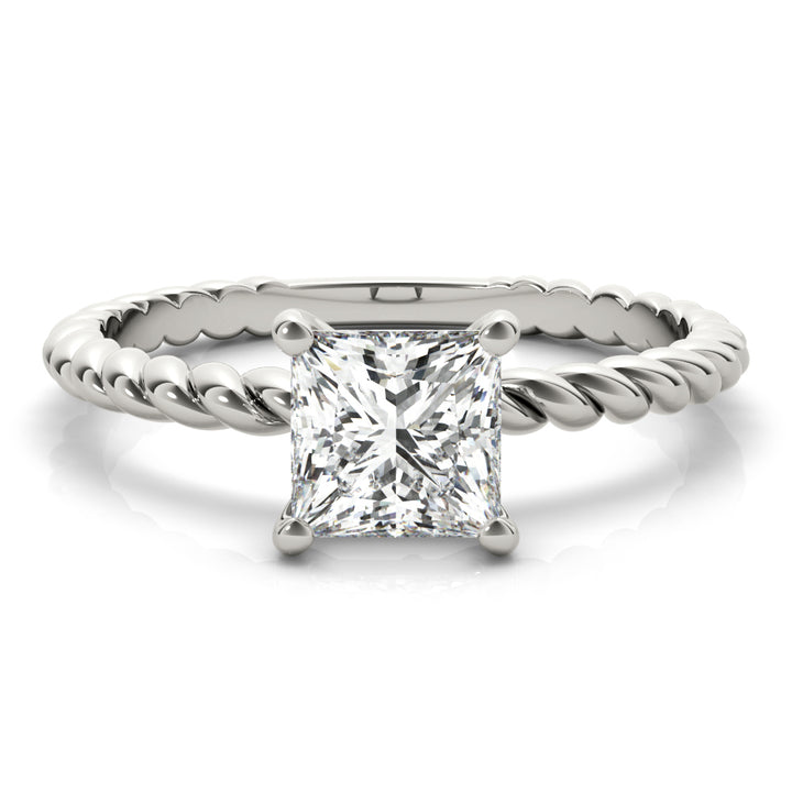 14K White Gold Square Diamond Solitaire Ring