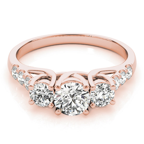 14K Rose Gold Round Diamond Three-Stone Ring
