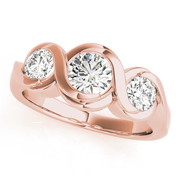 18K Rose Gold 1 ct Diamond Three-Stone Engagement Ring