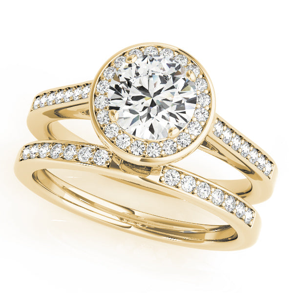 14K Yellow Gold Round Diamond Halo Engagement Ring