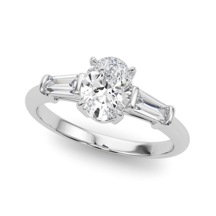 Oval Diamond Engagement Ring with Baguette Accents