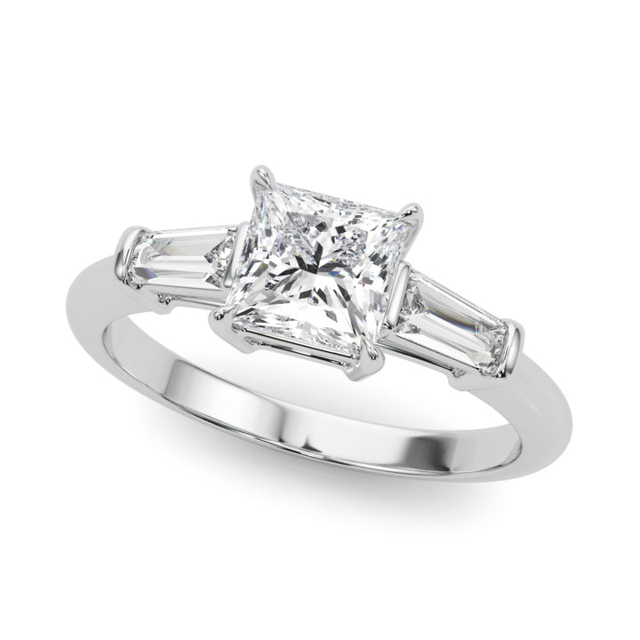 14K Gold Square Diamond Three Stone Ring