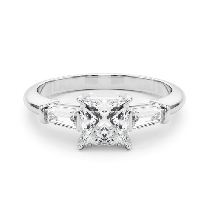 14K Gold Square Diamond Three Stone Ring