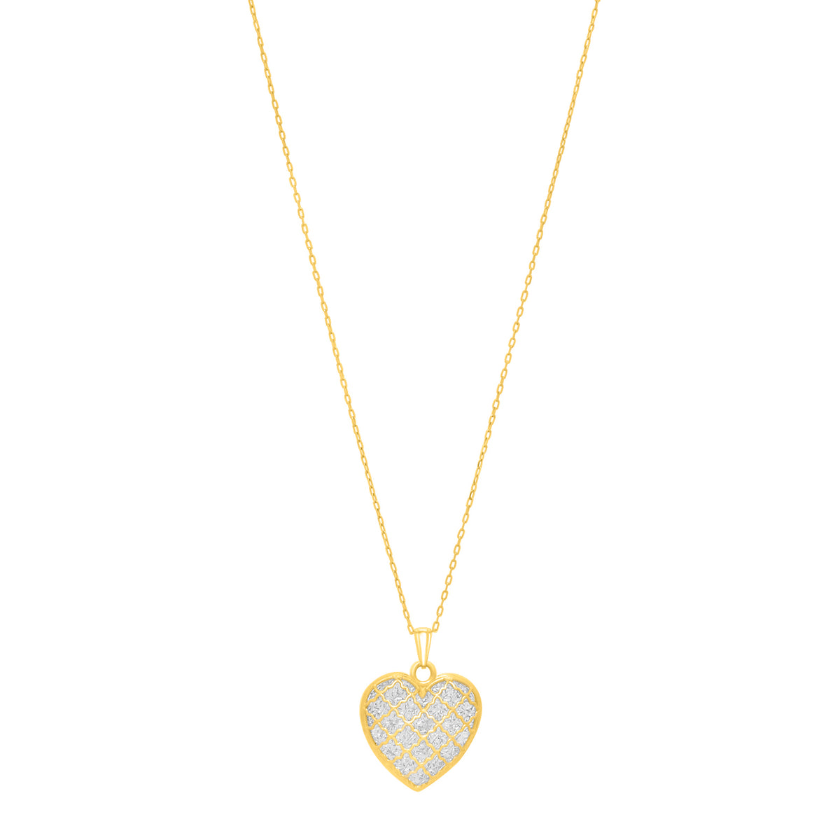 14K Gold Diamond Cut Checkered Heart Necklace
